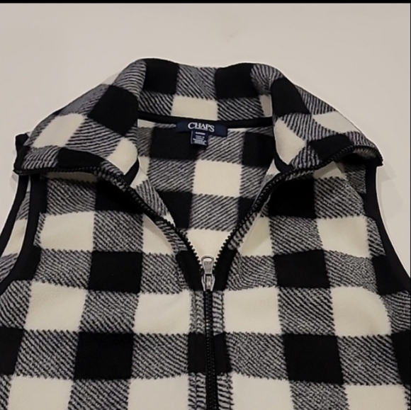 Chaps Fleece Buffalo Plaid High Zipper Neck Vest Black White Small - Picture 4 of 9